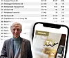 Man står framför företagslista och mobilskärm med TN Hotelltoppen-logga.