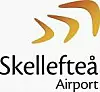 Logotyp för Skellefteå Airport med tre gula symboler ovanför texten.