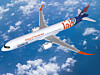 Et passagerfly med Air France og AirAsia-branding flyver over skyer set fra oven.