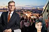 Kollage med en man i kostym, en restauranggäster och Stockholms upplysta stadssilhuett.