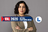 Porträtt av en kvinna framför grå bakgrund med grafik om valet 2026 och Liberalernas logotyp.