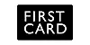 Svart rektangel med texten First Card i vita versaler.