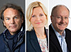 Tre separata porträtt av två män och en kvinna mot neutrala bakgrunder.